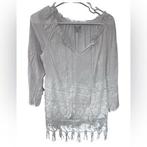 C est. 1946 White Lace Trim Women's Top